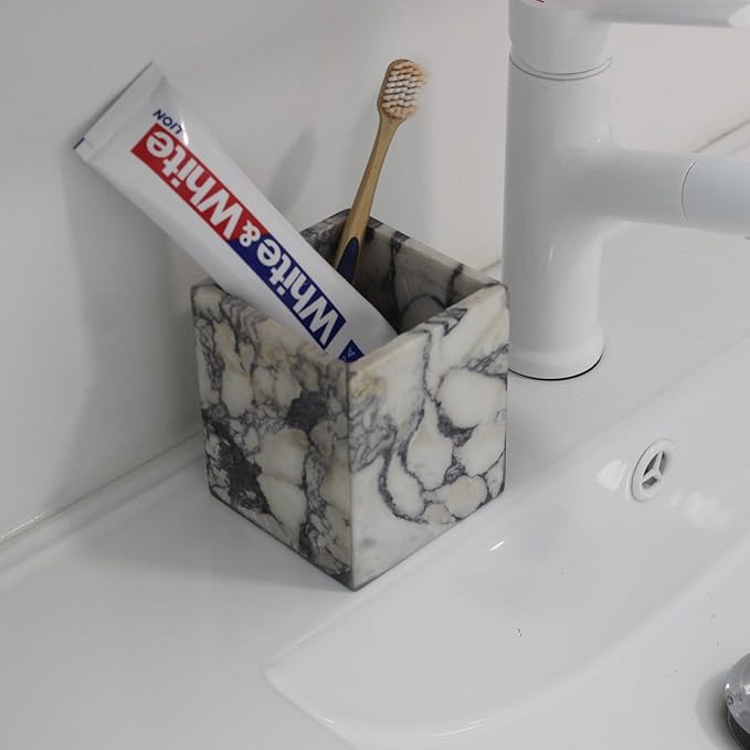Genuine Calacatta Viola Marble Toothbrush Holders for Bathroom, Natural Marble Makeup Brush Holder Countertop Organizer