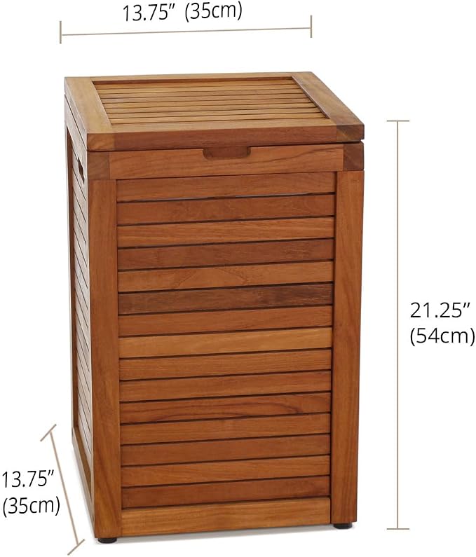 Medium Teak Laundry Hamper, or Indoor Outdoor Storage Bin | Durable, Water-Resistant Teak Construction, Indoor & Outdoor Use
