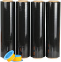 BOMEI PACK Black Stretch Wrap Industrial Strength with Plastic Handle 18" x 1000 Feet 80 Gauge 4 Pack, Black Shrink Wrap, Self-Adhering Black Plastic Wrap for Shipping, Moving
