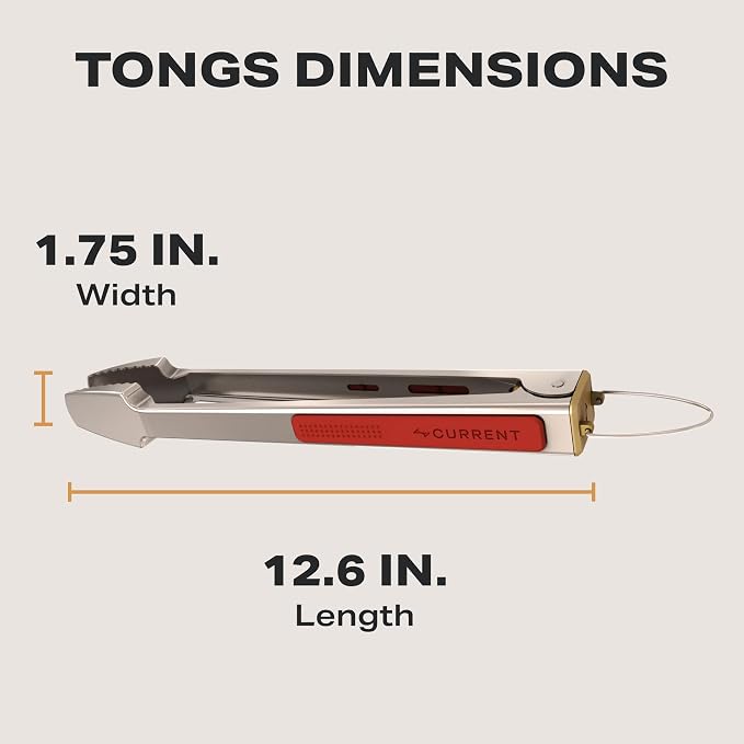 Current® 15.4-Inch Stainless Steel Locking Grill Tongs | Heat-Resistant, Heavy-Duty Locking Tongs for Kitchens, BBQs, Camping, Griddles and Outdoor Cooking.