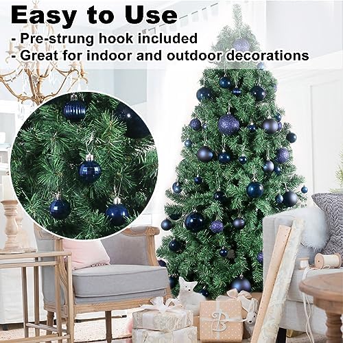 Navy Blue 1.6" Small Christmas Balls Christmas Tree Decoration Ornaments Shatterproof Hanging Balls for Birthday Halloween Holiday Wedding Decorations Set of 18pcs
