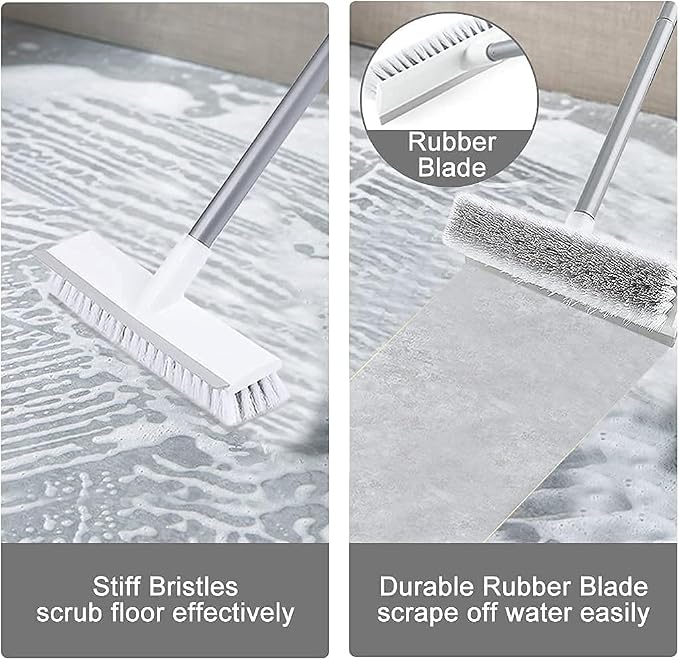 Bathroom Cleaning Brush with Wiper,Tiles Cleaning Brush Bathroom Brush with Long Handle Tile Cleaner Brush Bathroom Floor Cleaning Brush Floor Cleaner Brush Floor Scrub Brush (White Brush)
