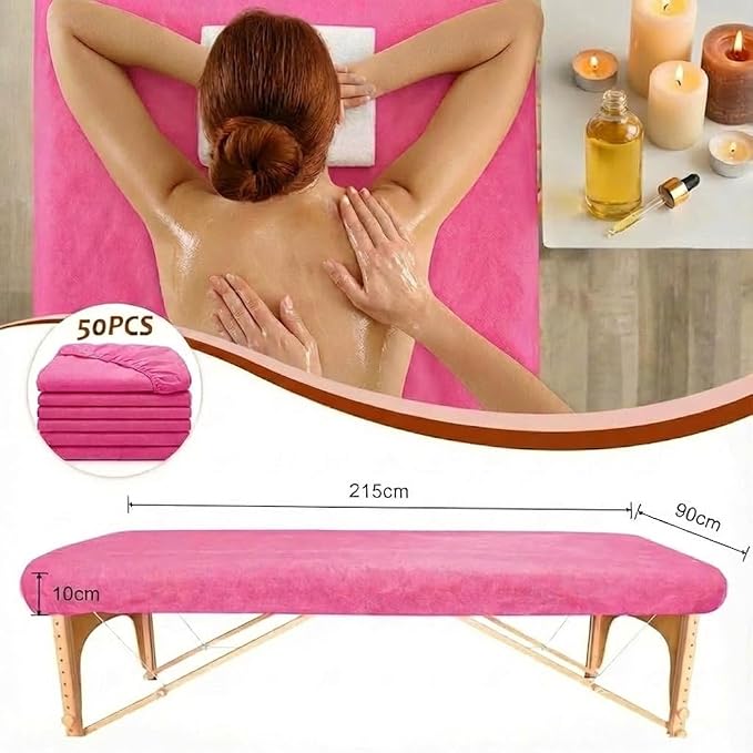 50PCS Disposable Fitted Massage Table Sheets with Elastic, Heavy Duty Elastic Disposable Bed Cover, Breathable Pink Sheets for Spa Massage Beauty Tattoos Non Woven Fabric 36 x 85 in