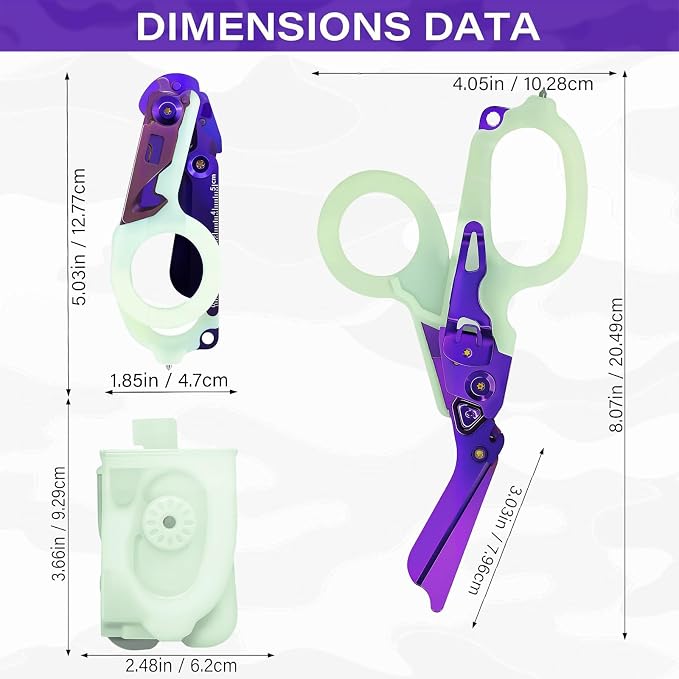 Leepenk 5PCS 6 in 1 Multi-function Trauma Shears with Strap Cutter and Glass Breaker, with Luminous Holster(Luminous Purple)