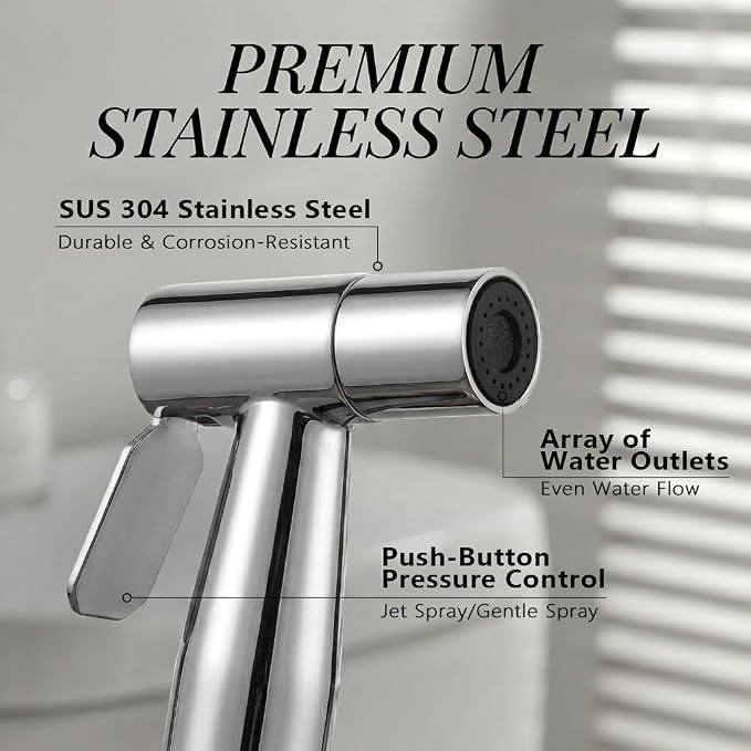 BARROCK Chrome Handheld Bidet Sprayer for Toilet,Stainless Steel Baby Cloth Diaper Jet Spray Kit,Bathroom Toilet Bidet Attachment Set with Adjustable Water Pressure for Bathing Pets and Feminine Wash