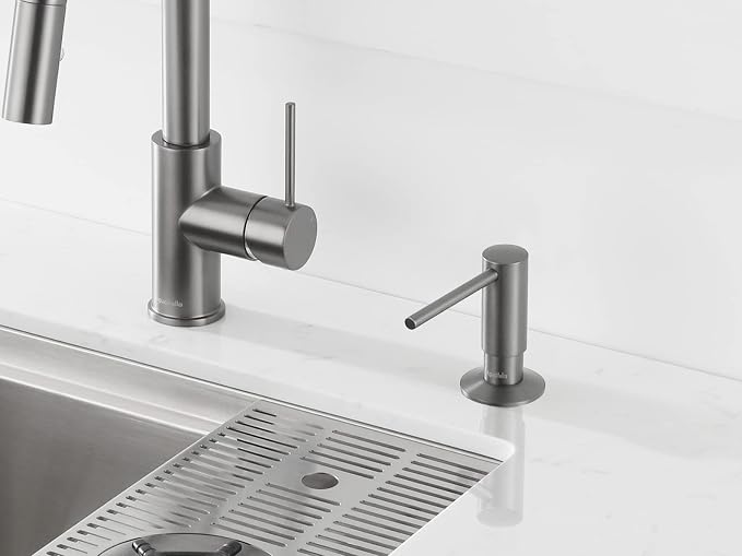 AguaStella ASF026GS Bulit in Dispenser Grey Stainless for Kitchen Sink with Soap Bottle Countertop Pump