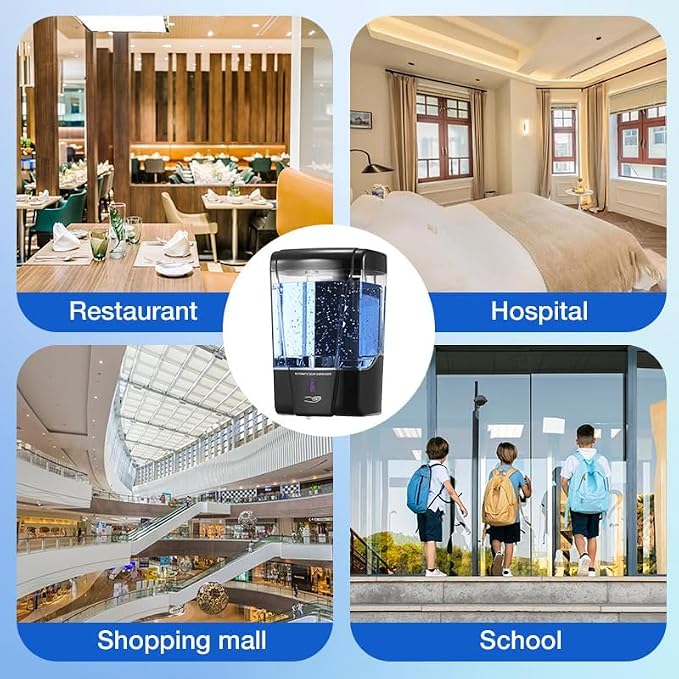 4 Pack Automatic Soap Dispenser Touchless,600 ml / 20 oz Commercial Hand Soap Dispenser,Wall Mount Hand sanitizer Dispenser for Bathroom Offices Home Kitchen Hotel（Black）