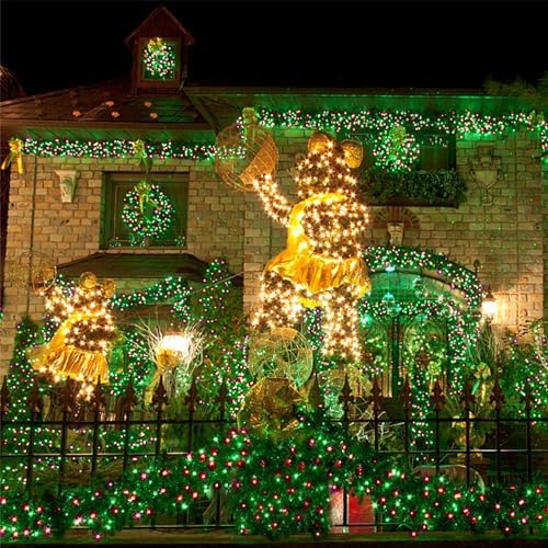 WATERGLIDE 1000 LED Christmas String Lights, 328 FT Green Wire LED Decorative Fairy Lights with Remote & 8 Modes, Waterproof for Outdoor Xmas Holiday Party Garden Wedding Home Decor, Red & Green