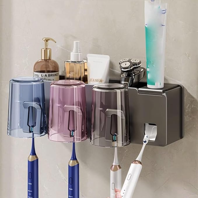 Toothbrush Rack Toothbrush Shelf Cup Holder Shelf Free Punching Wall Hanging Toilet Bathroom Brushing Teeth Rinsing Cup Set Hanging Piece Bathroom Toothbrush Holder