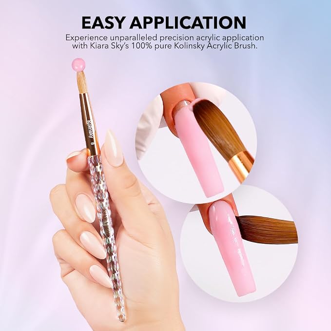Kiara Sky Kolinsky Acrylic Nail Brush #20 – Pure Kolinsky Sable Hair, Iridescent Crystal Handle, Acetone Resistant, for Acrylic Application, Extensions & 3D Nail Art