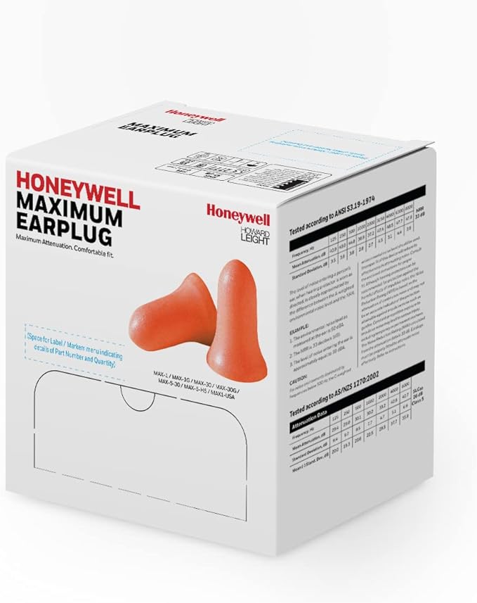 Honeywell Howard Leight by Maximum Corded Disposable Foam Earplugs, 100 Pairs, Orange | Disposable