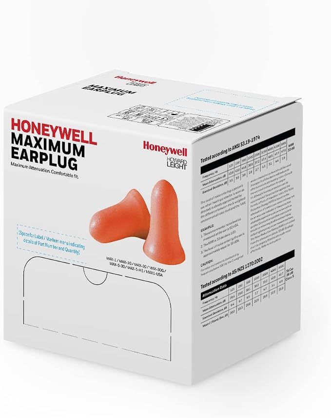 Honeywell Howard Leight by Maximum Corded Disposable Foam Earplugs, 100 Pairs, Orange (Pack of 10)