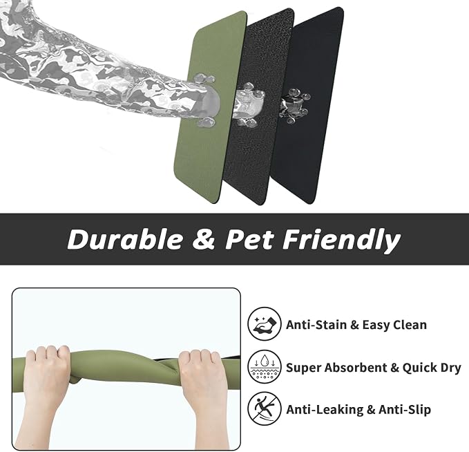 HotLive Dog Food Mat - Absorbent Cat Mat for Food and Water, No Stains Pet Feeding Bowl Mat, Easy to Clean Pet Placemats, Quick Dry Dog Water Dispenser Mat for Messy Drinkers | Green 16"x 24"