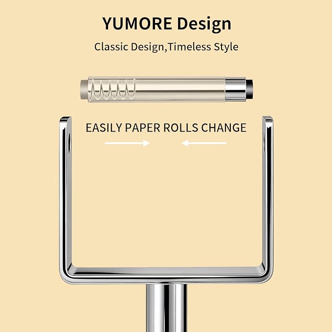 YUMORE Toilet Paper Holder Free Standing, Stainless Steel Toilet Paper Stand, Weighted Base Floor Tissue Roll Holder for Bathroom, Chrome 200UP
