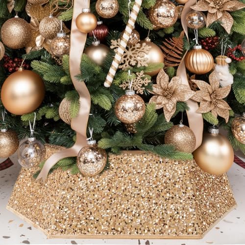 XmasExp Christmas Tree Collar, 39 inch Sequin Tree Skirt Stand Base Cover for Home Decor (Champagne, X-Large)