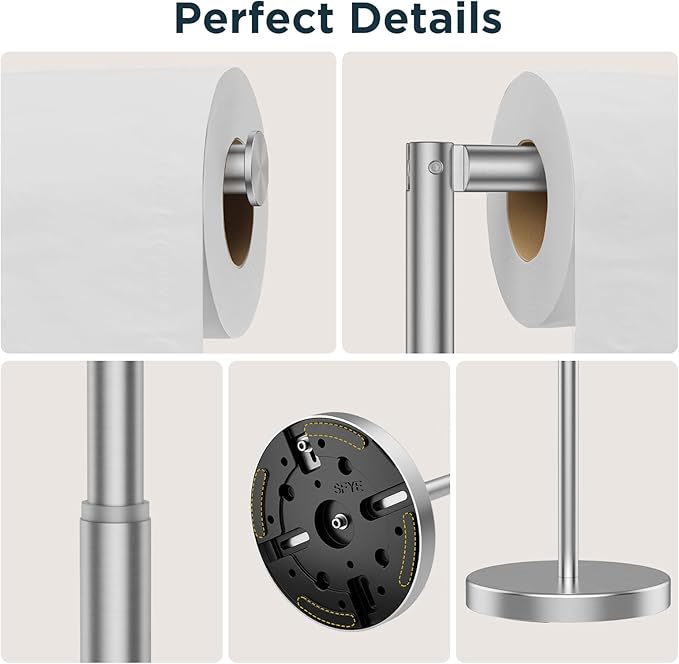FORIOUS Toilet Paper Holder Stand Adjustable, Stainless Steel Freestanding Toilet Paper Holder with Storage, Bathroom Tissue Roll Stand Storage for 4 Rolls, Brushed Nickel