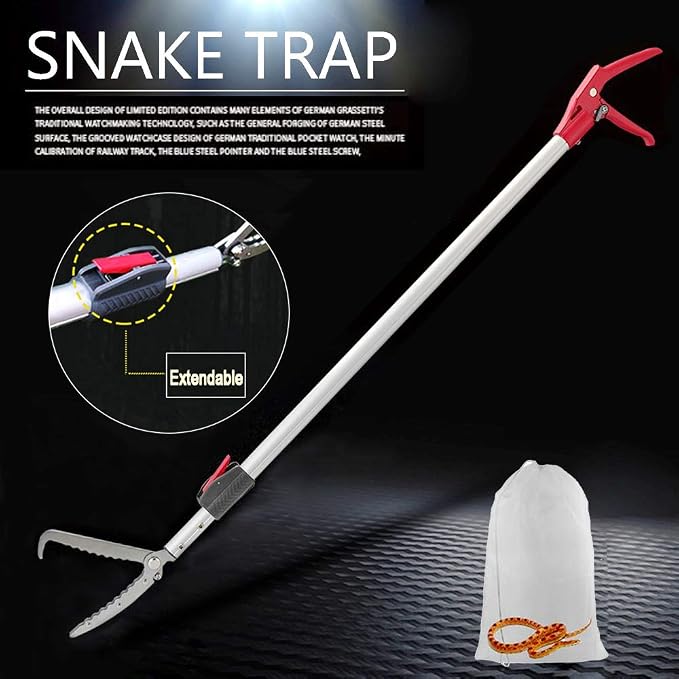 Extendable Snake Tong Reptile Grabber Rattle Snake Catcher Wide Jaw Handling Tool with Lock and Comfortable Grip(Include Snake Bag) (60 inches Extendable Snake Tong)