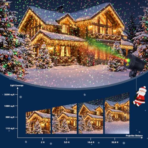 Christmas Projector Lights Outdoor, Red and Green Moving Holiday Light with Remote Show for House, Yard, Garden, Patio and Christmas Decorations