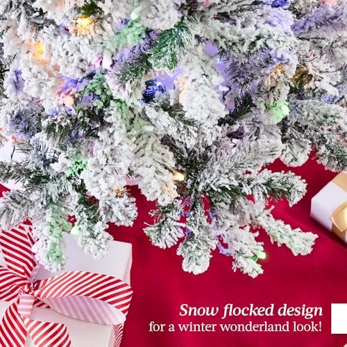 Best Choice Products Pre-Lit Artificial Christmas Tree 9ft Snow Flocked Pine Tree, 2-in-1 White and Multicolor LED Lights, Full Snowy Appearance