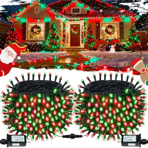 OZS Connectable 2-Pack 164Ft 400LED Christmas String Lights, Red & Green