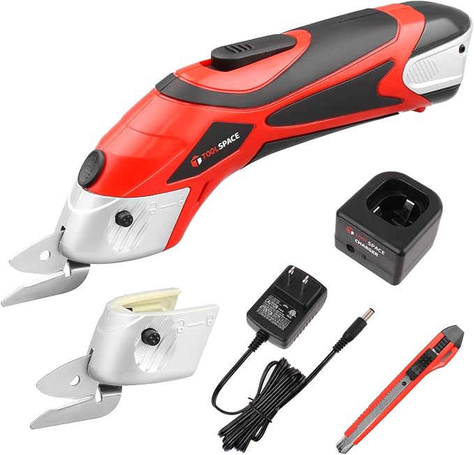 TOOLSPACE Cordless Electric Scissors With Two Blades, Cardboard Cutter for Cutting Fabric, 4V Lithium-Ion Rechargeable Battery, Easy Carry and Fast Charging