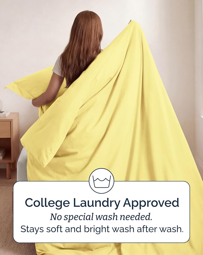 Duvet Cover Twin/Twin XL Size Set - Extra Soft Twin/Twin XL Duvet Cover 68" x 90" with 1 Pillow Sham for Women, Men, Kids & Teens - Comfy, Easy-Care & Fade Free with Zipper Closures and Ties (Yellow)