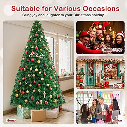 HAPPYGRILL 8FT Artificial Christmas Tree, Unlit Xmas Pine Tree, Metal Stand