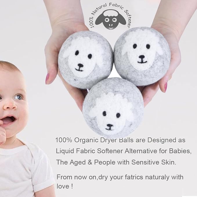Budieggs Wool Dryer Balls Organic XL 6-Pack | 100% New Zealand Wool, Chemical-Free Natural Fabric Softener | Baby Safe, Hypoallergenic, Reduces Static & Drying Time | Lasts 1000+ Loads