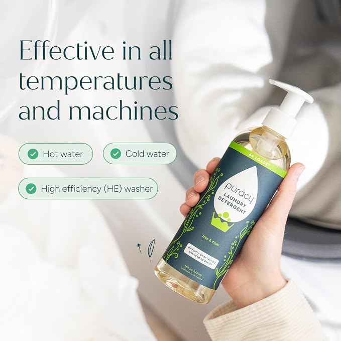 Puracy Laundry Detergent - Enzyme-Powered Liquid Laundry Detergent Concentrate, Natural Laundry Detergent Seen on TikTok, Non-Toxic (Free & Clear, 16 fl oz, 64 Loads)