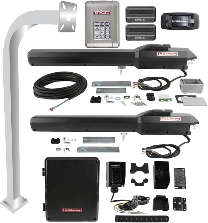LiftMaster LA500PKGUL Dual Swing Gate Operator Kit – Includes Primary & Secondary Arms, Control Box, KPW250, 811LM, 828LM, LMRRUL, LA Ornamental 42" Aluminum White Pedestal - Gate Openers and More