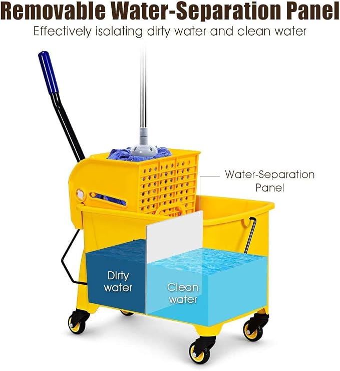 Nightcore Commercial Mop Bucket and Side Press Cleaning Wringer Portable Trolley On Wheels,All-in-one Tandem Floor Cleaning,Wavebrake. Ideal for Household,Commercial (21 Quart)