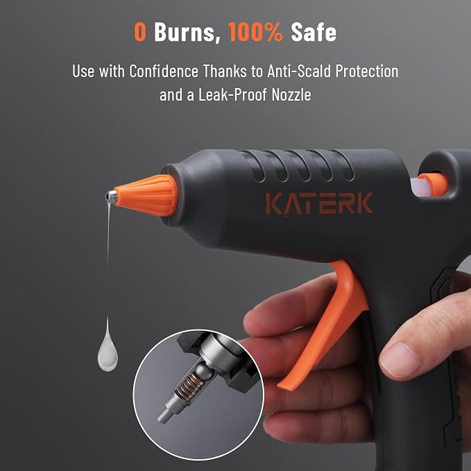Katerk 12V Cordless Hot Glue Gun Kit with 24 Glue Sticks, 90s Fast Heating | Wireless Heavy Duty Glue Gun and Sticks Set (11×150mm), Rechargeable 2500mAh Battery, Drip-Free for Crafts DIY, Repair, Gift