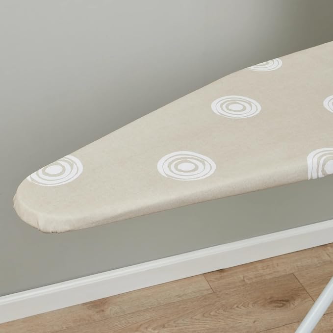 Foldable Steel Ironing Board 53”x14” Full-Size T-Leg Ironing Board, Adjustable Height Steel Frame, Thick Padded Cotton Cover, Beige