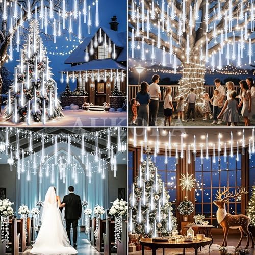 Aukora Outdoor Christmas Lights, Meteor Shower Falling Rain String Light