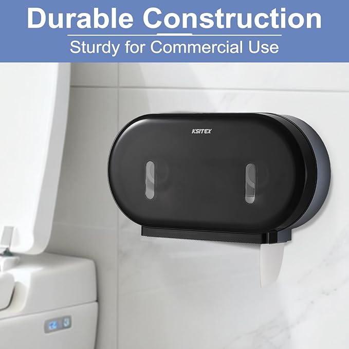 Twin Jumbo Roll Toilet Paper Dispenser, Commercial 9” Double Toilet Paper Holder Wall Mount, Industrial Tissue Dispenser with Key Lock, Tissue Holder with Dual Dispenser for Bathroom