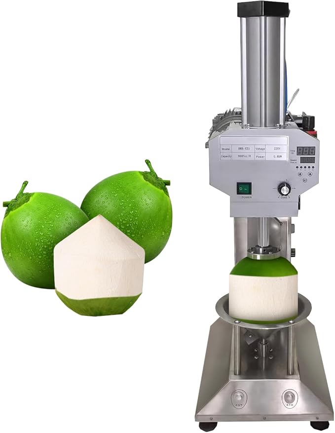 Automatic Coconut Shelling Trimming Machine with Integrated Coconut Opener High Capacity 1 PCS/6-10s Peeler Coconut Cutter Tool for Efficient Skin Removal & Top Trimming, 800W,Need to Connect Air Pump