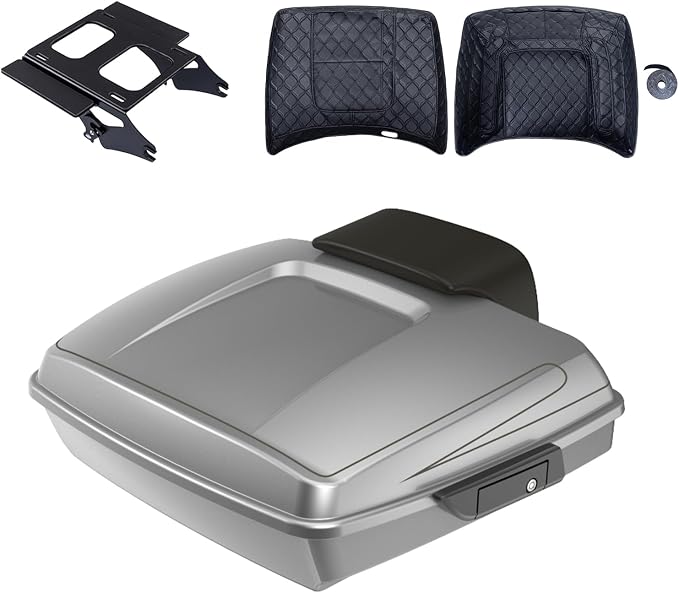 Advanblack 2024 Road Glide Razor Tour Trunk Pack Compatible with Road King FLHR Street Glide FLHX Road Electra Glide 2014-2025 Mounting Rack, Backrest & Stitching Liners (Dark Platinum)