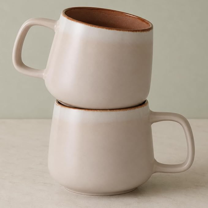 Ava Nord Large Stoneware Ceramic Coffee Mugs Set of 2 | 20 oz | Rose Sand | Lead-Free, Non-Toxic, Freezer - Microwave & Dishwasher Safe, Comfortable Handle, Aesthetic Nordic Design for Tea, Cocoa