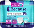 Because Overnight Absorbency Pull Ups - Adult Disposable Incontinence Underwear, Extra Absorbent Nighttime Briefs for Men and Women, White, Small/Medium, 20 Count