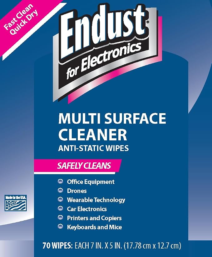 Endust For Electronics; Multi-Surface, Anti-Static, Electronics Cleaning Wipes; Alcohol & Ammonia Free; 12 Pack of 70 Wipes per Container (259000P12)