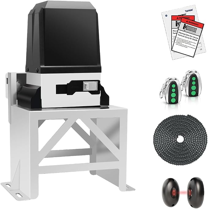 TOPENS CK2600 Automatic Sliding Gate Opener Chain Drive Industrial Commercial 1-1/4 HP Gate Motor for Heavy Driveway Slide Gates Up to 5700 Pounds, AC Powered with 20ft Roller Chain and Remote Control