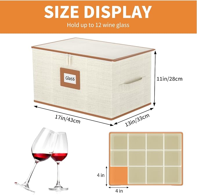 Aokeyee 8-Piece China Storage Containers Set, Hard Shell Moving Boxes for Dishes, Plates, Mugs, Wine Glass & Flatware – Dinnerware Organizer with Soft Felt Dividers, Sturdy Handles & Zippers, Ivory