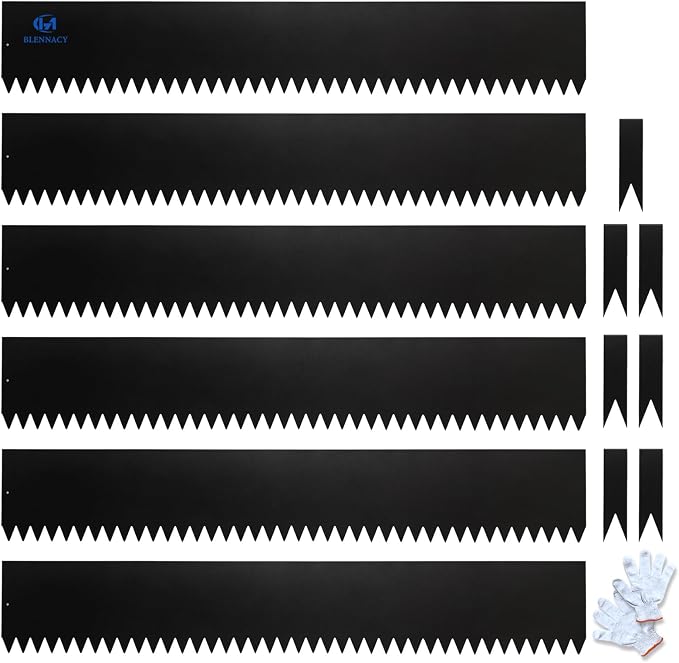 Metal Landscape Edging 6 Pack 40" L x 6" H | 20 FT Galvanized Bendable Metal Garden Edging,Hammer in Steel Landscape Edging with a Pair of Gloves and 7 Clips,Black
