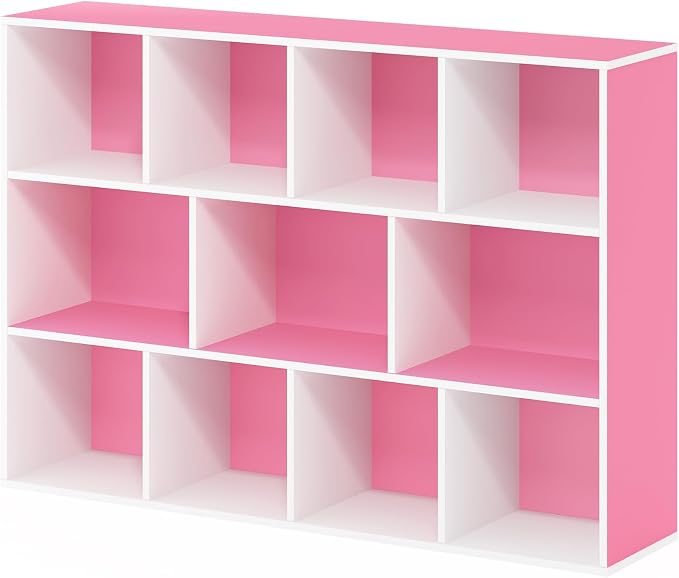 Furinno LUDER Book Shelf, 11-Cube Bookshelf, Reversible Bookcase, 9.4 x 29.1 x 41.7, Easy Assembly, for Living Room, Bedroom, Home Office, White/Pink