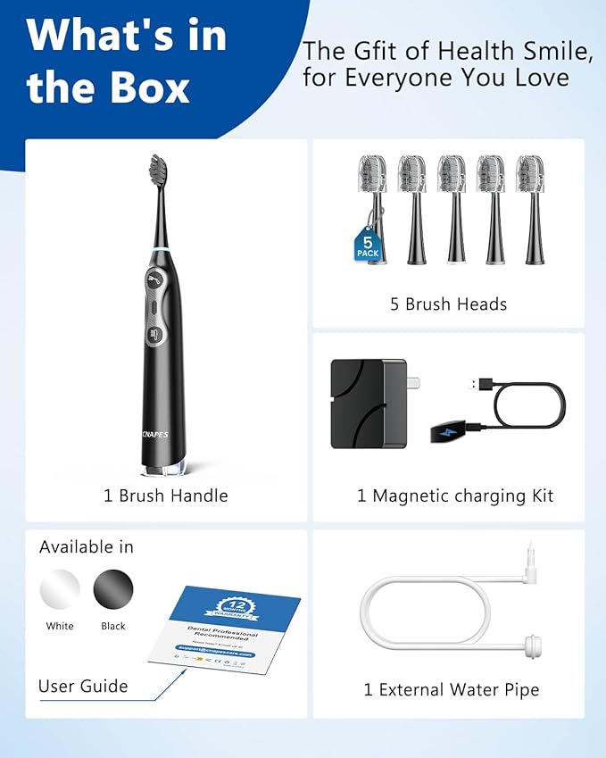 Electric Toothbrush with Water Flosser, 3-in-1 Sonic Brush & Oral Irrigator Combo for Adults, Cordless Brush & Floss System with 5 Brush Heads, 3 Modes, 30-Day Battery, for Braces & Sensitive Gums-BL