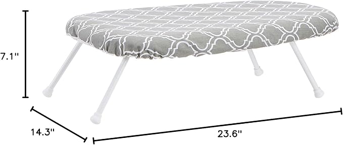 Amazon Basics Foldable Compact Tabletop Ironing Board with Folding Legs, Heat Resistant Portable, Lightweight, Non-Slip, Easy Storage, Trellis Removable Cover, 23.6"L x 7.1"W x 14.3"H, Chevron