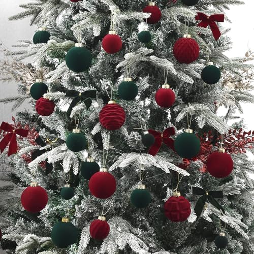 Burgundy Velvet Christmas Ball Ornaments-46pcs Shatterproof Tree Decoration