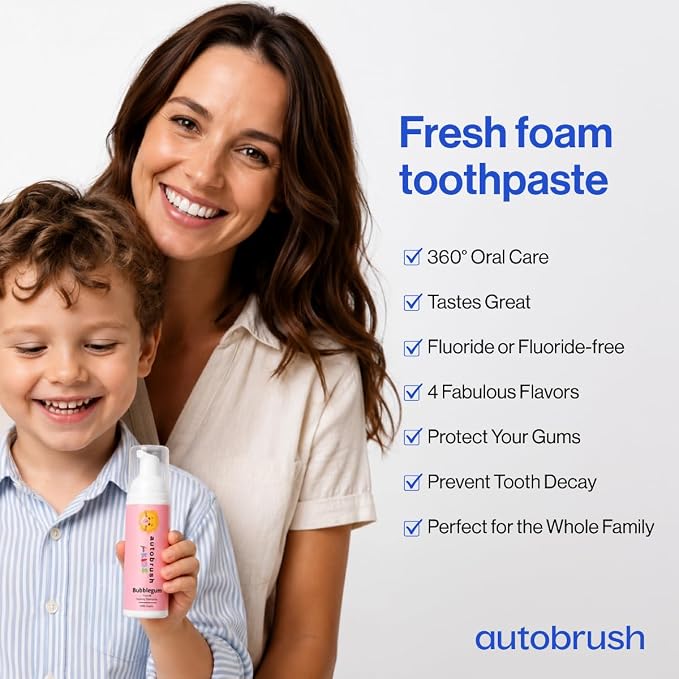 Autobrush Fluoride Foaming Toothpaste for Kids, Strawberry Flavor, Whitening & Deep Cleaning, Travel Friendly, Anti-Cavity (Pack of 2)