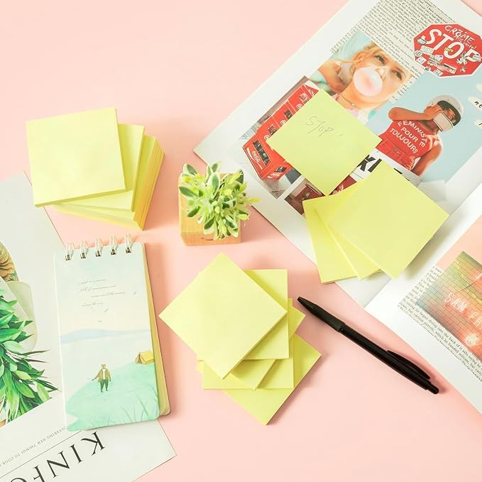 Trailmaker (100 Pack) Sticky Notes Bulk Set, 3x3 Self Stick Memo Pads with 100 Sheets Each, Sticky Notes for Classrooms, Offices, School Supplies & Organization (Yellow)