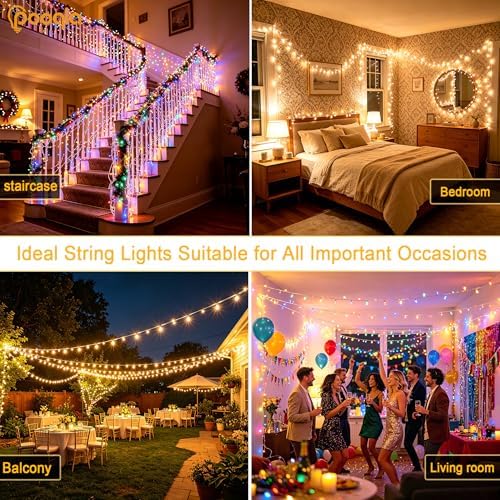 Pooqla 200 LED Color Changing String Lights with Remote, 66 ft